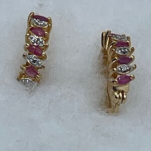 Hoop earrings gold plated sterling silver rubies CZs